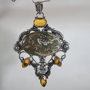 Ocean Jasper Pendant Necklace – With Citrine Accents + 20" Silver Snake Chain